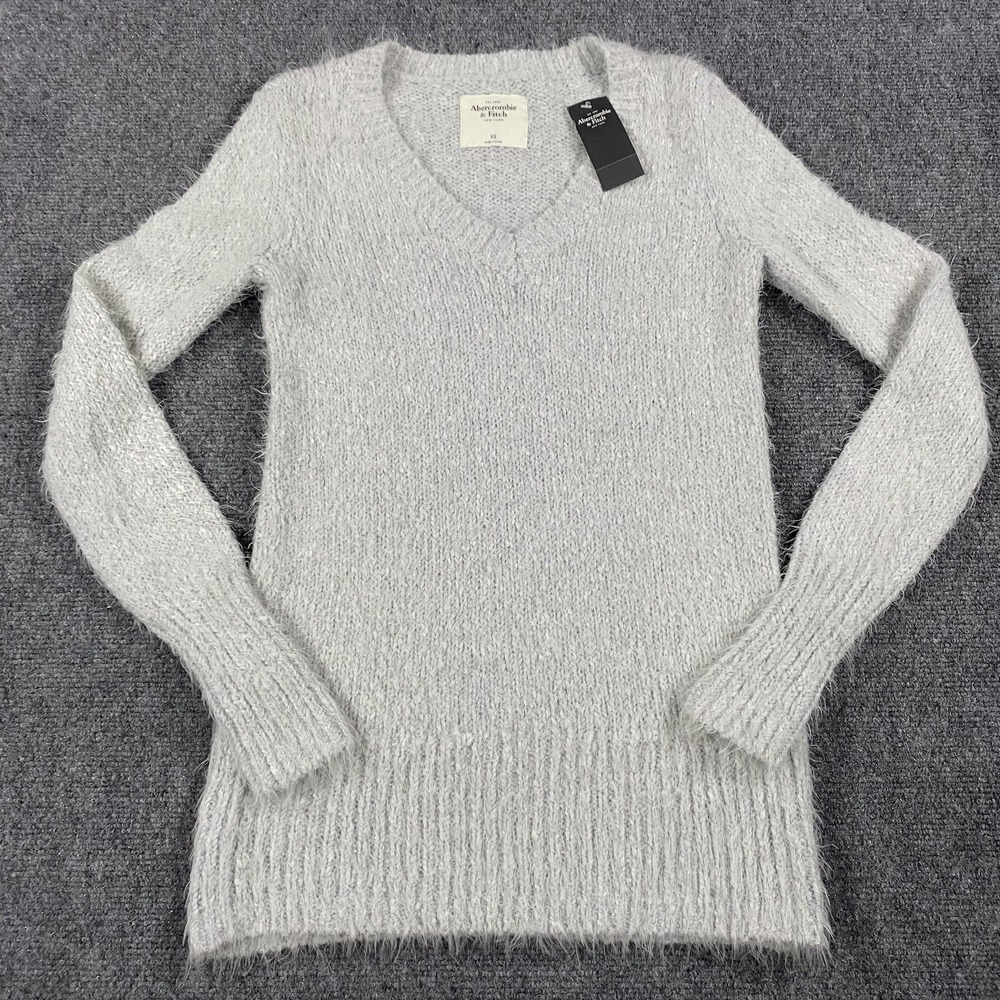 Abercrombie & Fitch Sweater Womens XS Gray Cozy Knit V Neck Metallic Y2K NEW